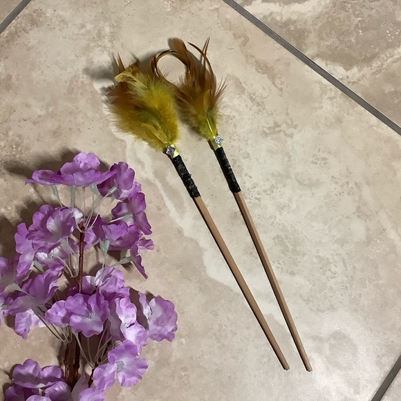 🌸 2PC HAIR PIECE FEATHER BLING LACE CHOPSTICKS BOHO CHIC BOHEMIAN TRIBAL EARTH - Picture 5 of 9